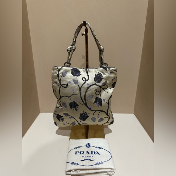 Prada 1997 Silk Champagne Floral Brocade Handbag - Picture 2 of 11